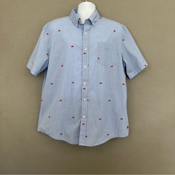 Chaps Blue Crab Print Button Short Sleeve Shirt - Picture 1 of 9